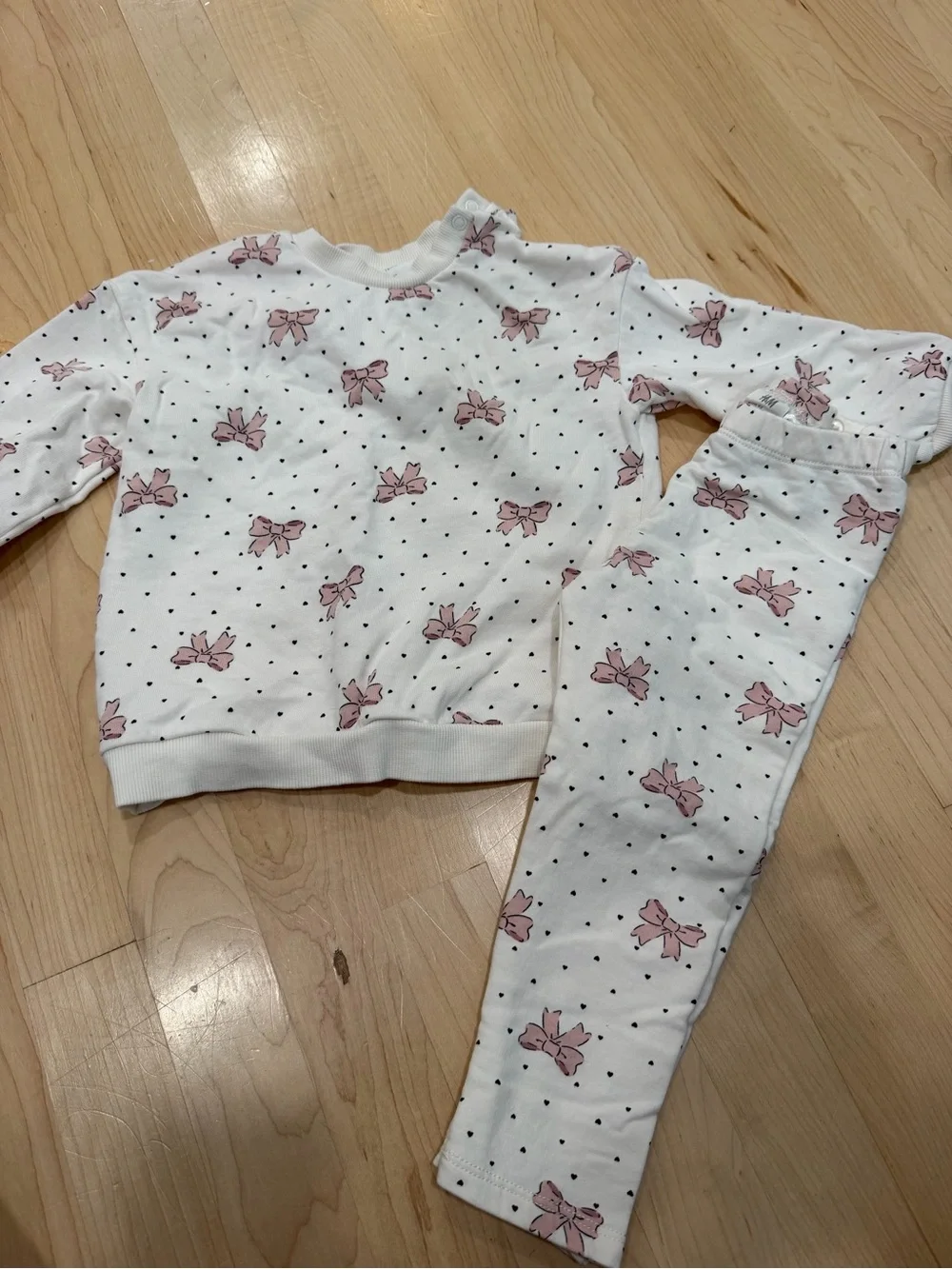 H&M White and Pink Bow Print Kids Matching Set